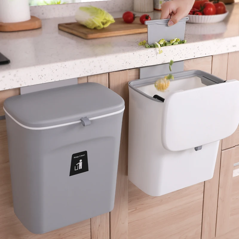 

Wall hanging plastic waste bin Kitchen wall-mounted trash can with lid