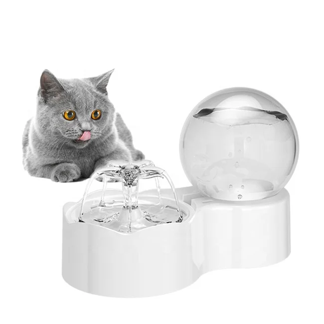 

2.3L Electric Pet Drinking Water Detachable Ball Tank Automatic Cat Transparent Water Fountain For Pets, White