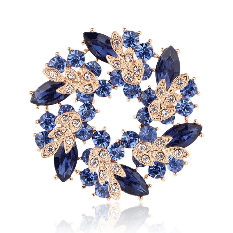 

Luxury Alloy Rhinestone Round Wreath Brooch Fashion Flower Pin Costume Jewelry Dress Accessories For Women Gifts, As picture