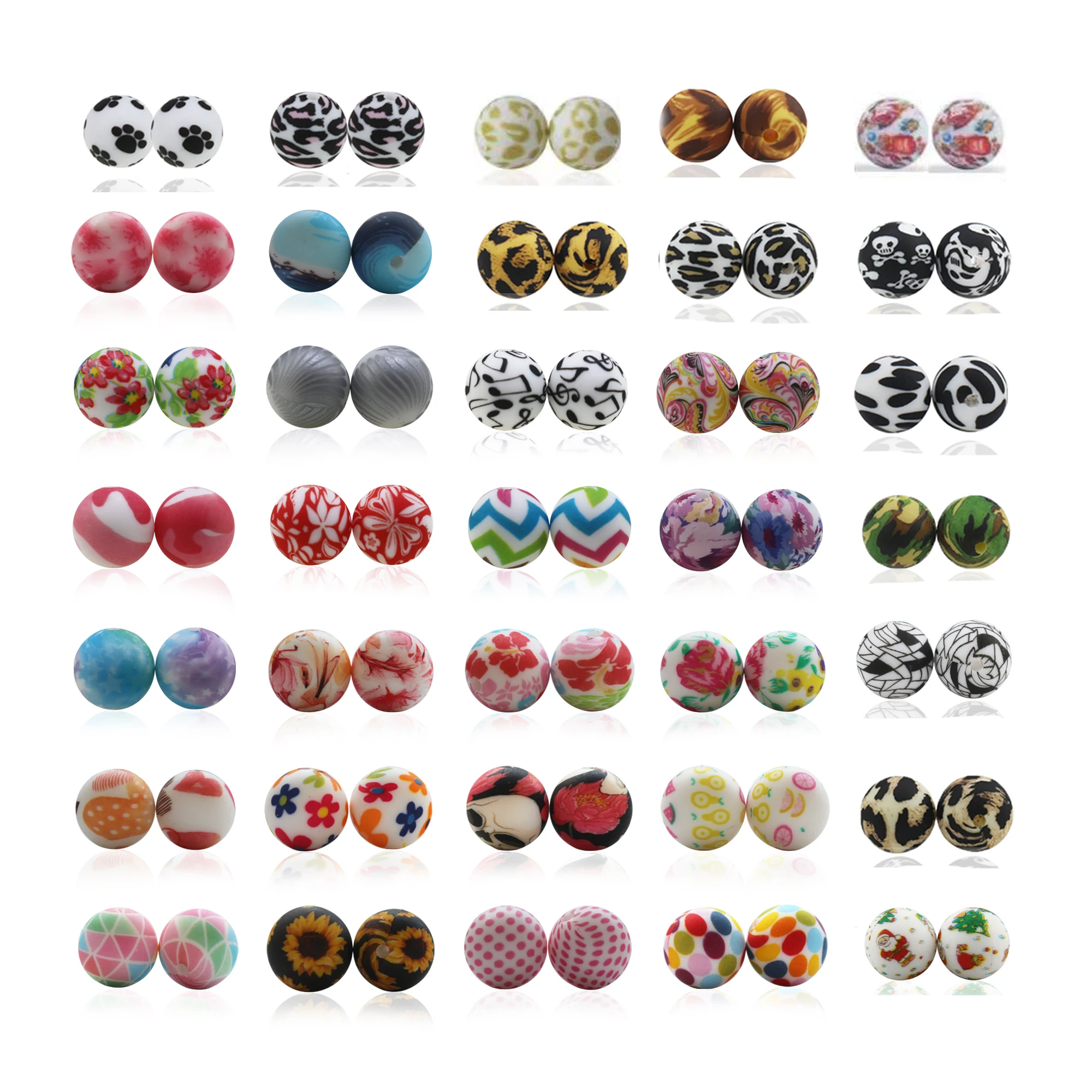 

New Desgin 12mm Silicone Teether Beads Leopard Print BPA Free Chewable Teething Beads Pattern DIY Necklace 15mm Silicone Beads, Picture colors, customized