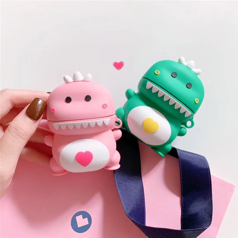

Super Cute Creative Lovely Sitting Round Face Love Heart Baby Dinosaur For Air Pod Case For AirPods1&2