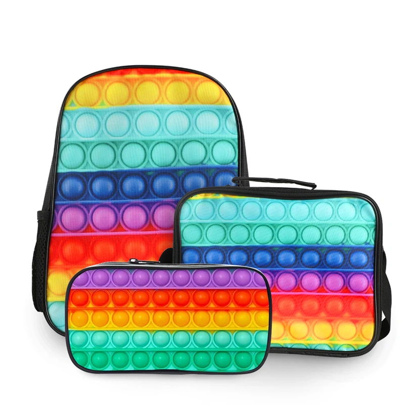 

3in1 Set Student Sensory Schoolbag Bookbags Stress Reliever Push Bubble Backpack Cartoon PVC Rainbow Fidget School Bags, Accept customization
