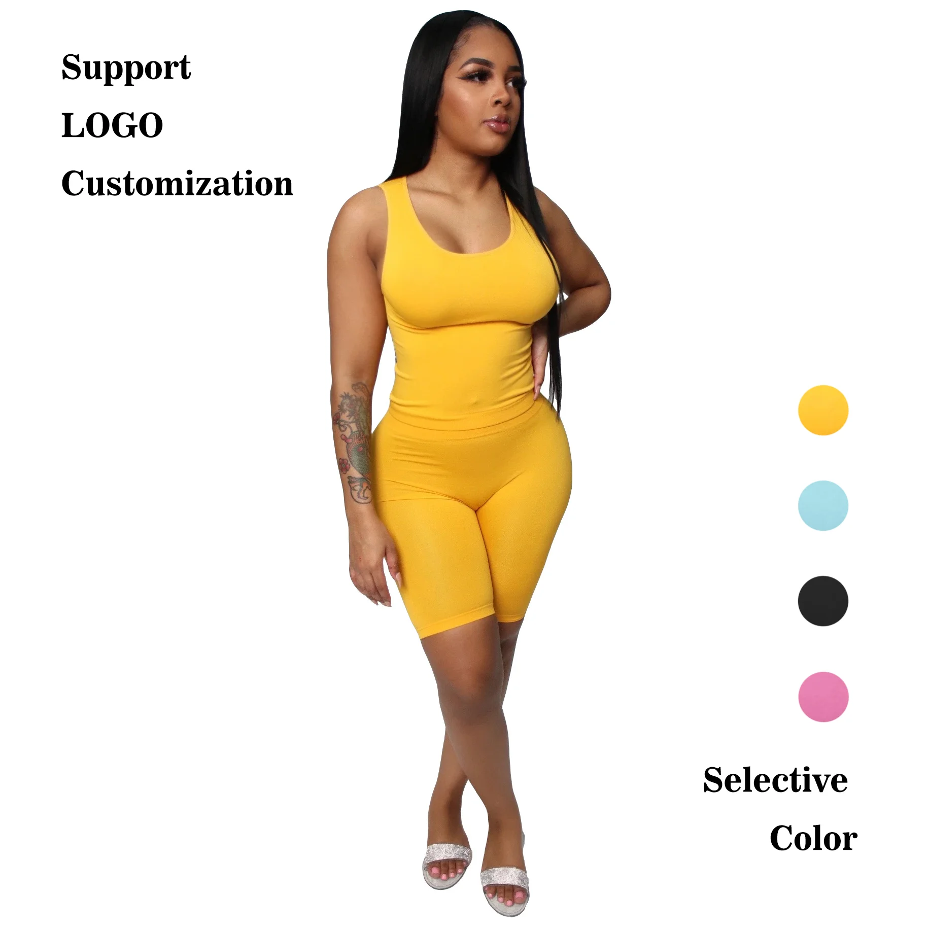 

Custom logo women clothing designer print sport 2 piece suit 2021 short trousers crop top two piece pants set