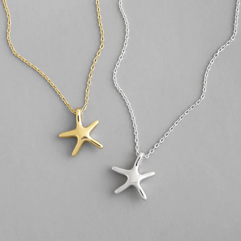 

Wholesale S925 Sterling Silver Starfish Pentagram five-pointed Star Necklace, White gold/yellow gold