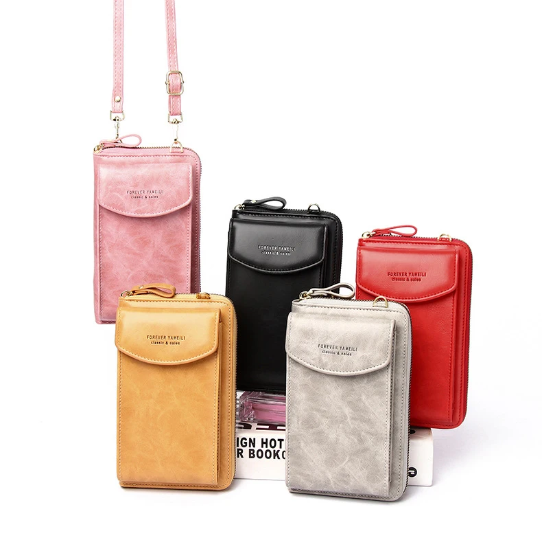 

Hot Selling Pu leather corssbody shoulder bag phone Long Card Holder Women Casual Wallets for Shopping Fashion money clip, Customized