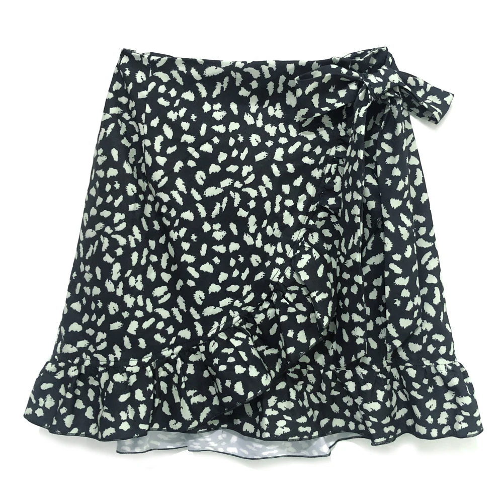

Women's high-waisted belted skirt with irregular flower print zip floral skirt with flounces, Customized color