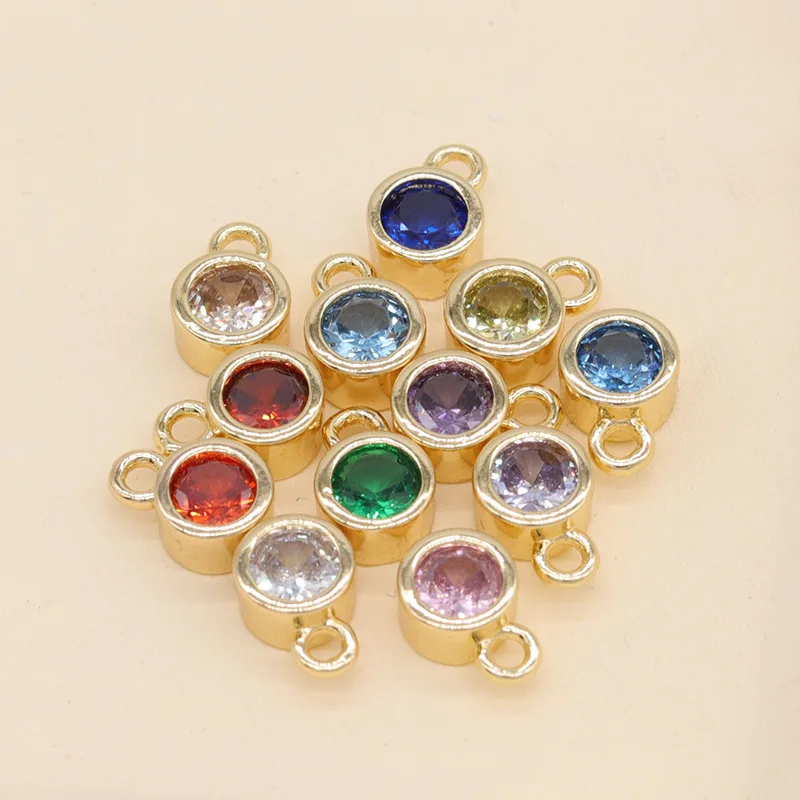 Factory Jewelry Accessories Mirco Inlaid Colorful Cubic Zircon 5mm Charm Pendant 12 Birthstone Lucky Charms Jewelry Making