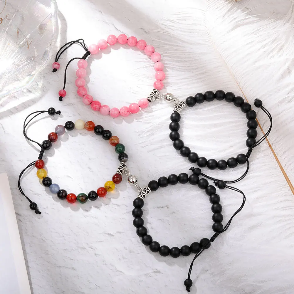 

Valentine's Gift Adjustable Friendship Couple Bracelet Natural Stone Beads Magnetic Couple Bracelet Sets, Multi-color available