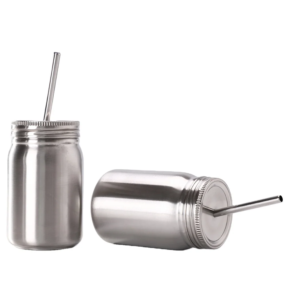 

hot sale 500ML Mason jars double wall stainless steel mason cup tumbler vacuum insulation mug tumbler with lid and straw, Customized color