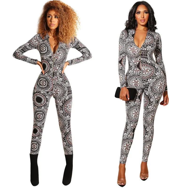 

Wholesale Trend New Comfortable Printed Jumpsuits Party Fashion Zipper Women 2020 Jumpsuit, As picture show