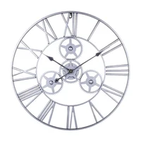 

24" 60cm Large Antique retro silver Wrought Iron steel design Metal Gear Wall Clock