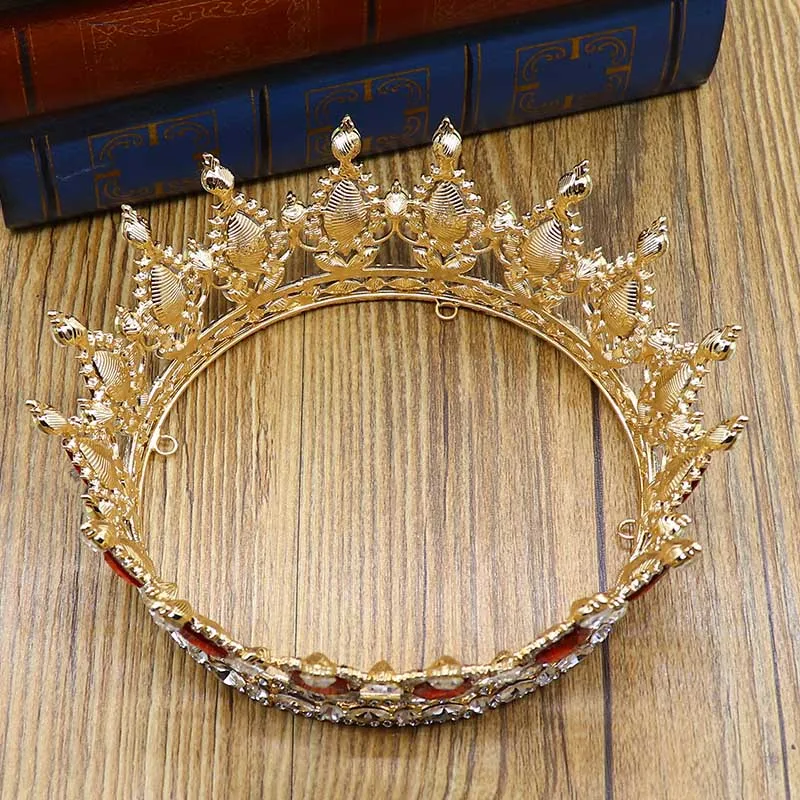 
NeeFu WoFu Glorious Simulated Red Ruby Crystal Pageant Full Circle Crowns Bridal Gold Tiaras Multicolor rhinestone Crown 