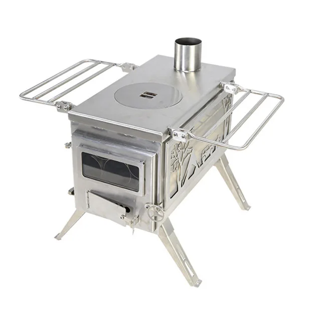 

Camping stainless steel multifunctional tent wood stove cassette stove charcoal stove, Black,silver