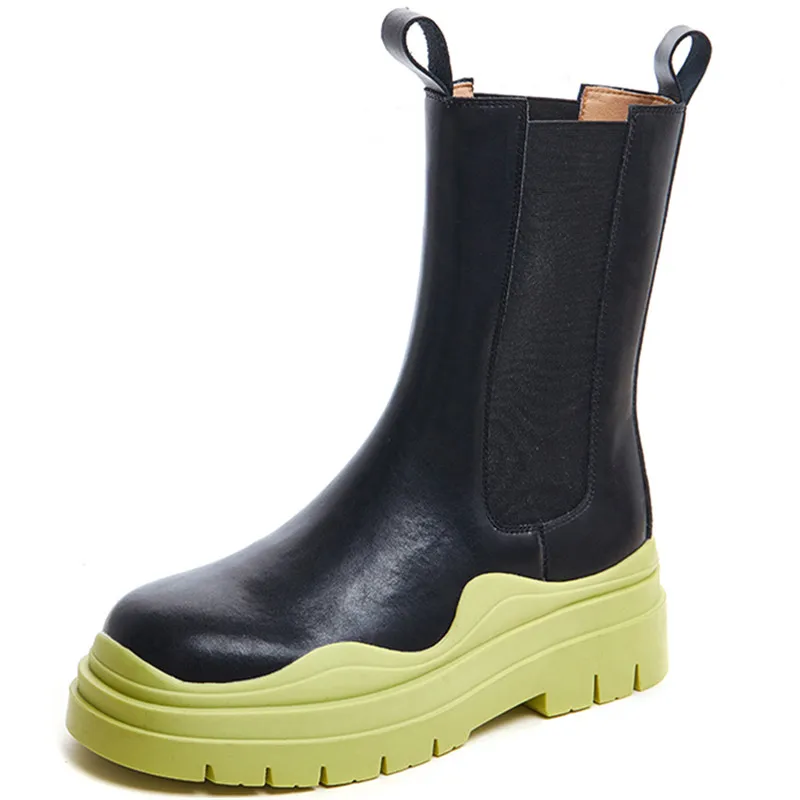 

Dropshipping Women's Genuine Leather Chelsea Boots Women Thick Sole Shoes Autumn Winter Trendy Botas Mujer