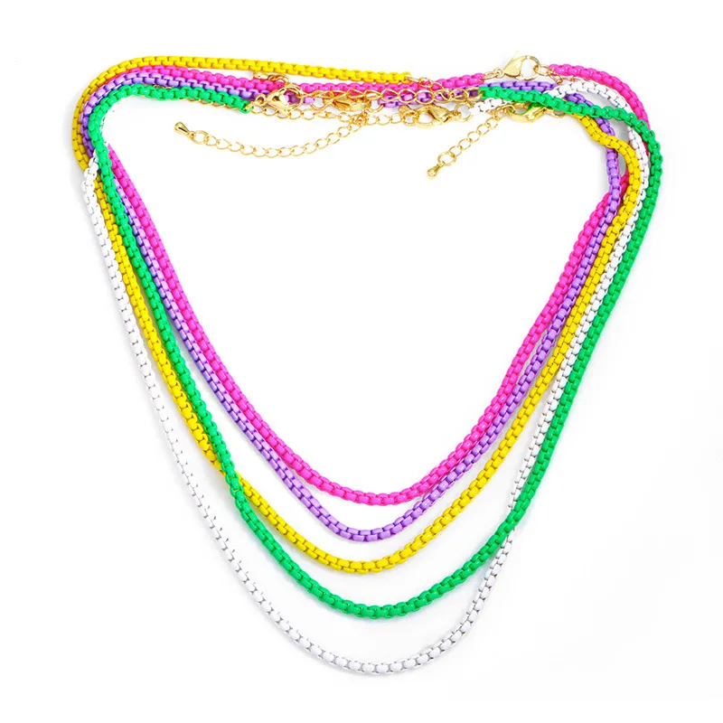 

NK-1060 2021 Boho New Trendy Multiple Rainbow Colorful Choker Necklace Box Chain Jewelry Enamel Necklace For Jewelry Making, As show picture