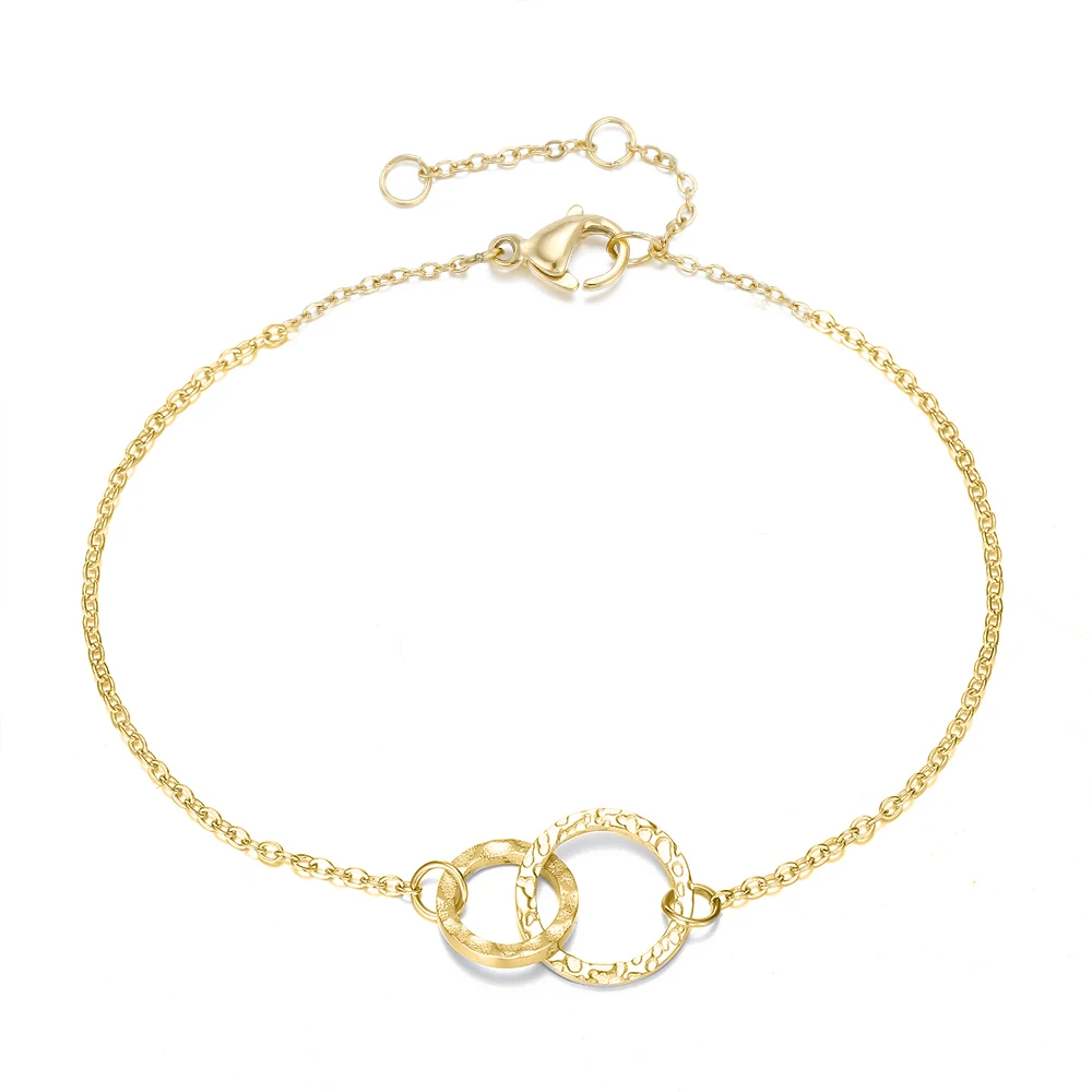EManco Hot Selling Double Circle Hammered Design Bracelet Titanium Steel Acero Inoxidable Jewelry