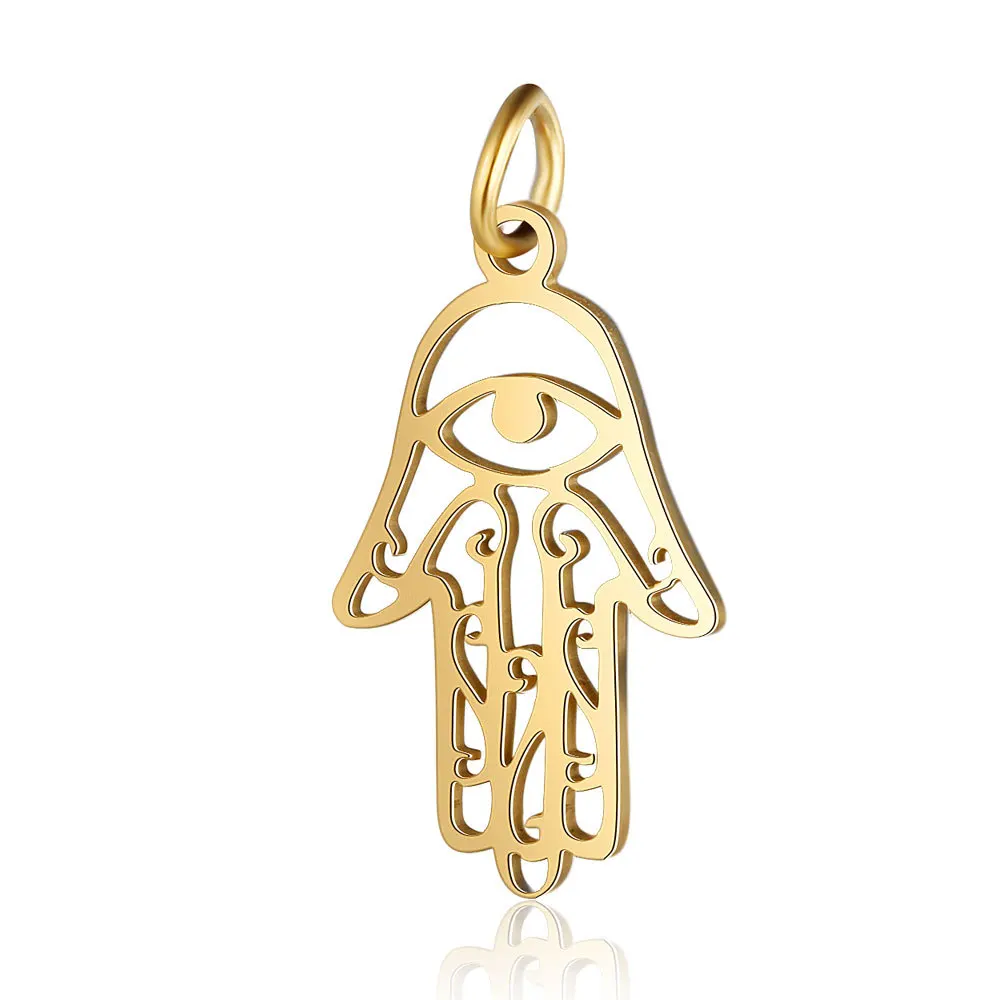 

Lotus stainless steel Hamsa Hand of Fatima Lucky Charm Pendant for unisex, Gold/silver