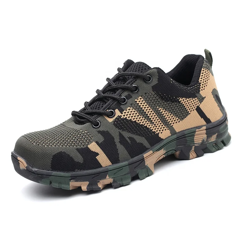 

China factory wholesale anti - smash anti - puncture sports camouflage color safety shoes work shoes camouflage Flying fabric