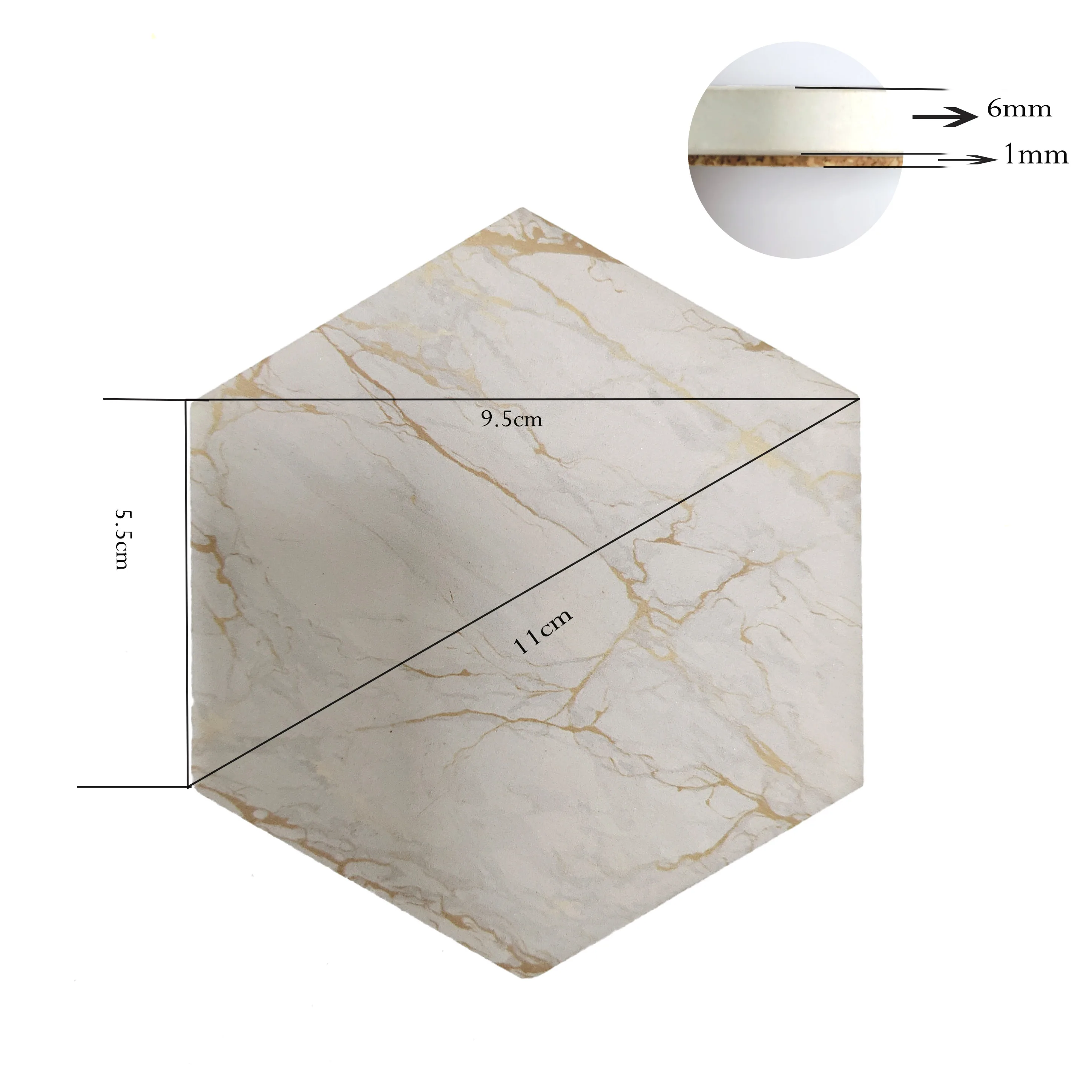 

XS ltd. Hexagon Coasters Round Gold Water Absorbent Marble Ceramic Coaster With Holder