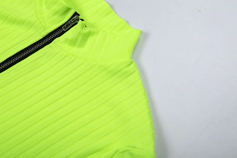 Guangzhou new arrival fall autumn season women turtleneck neon green  bodycon dress