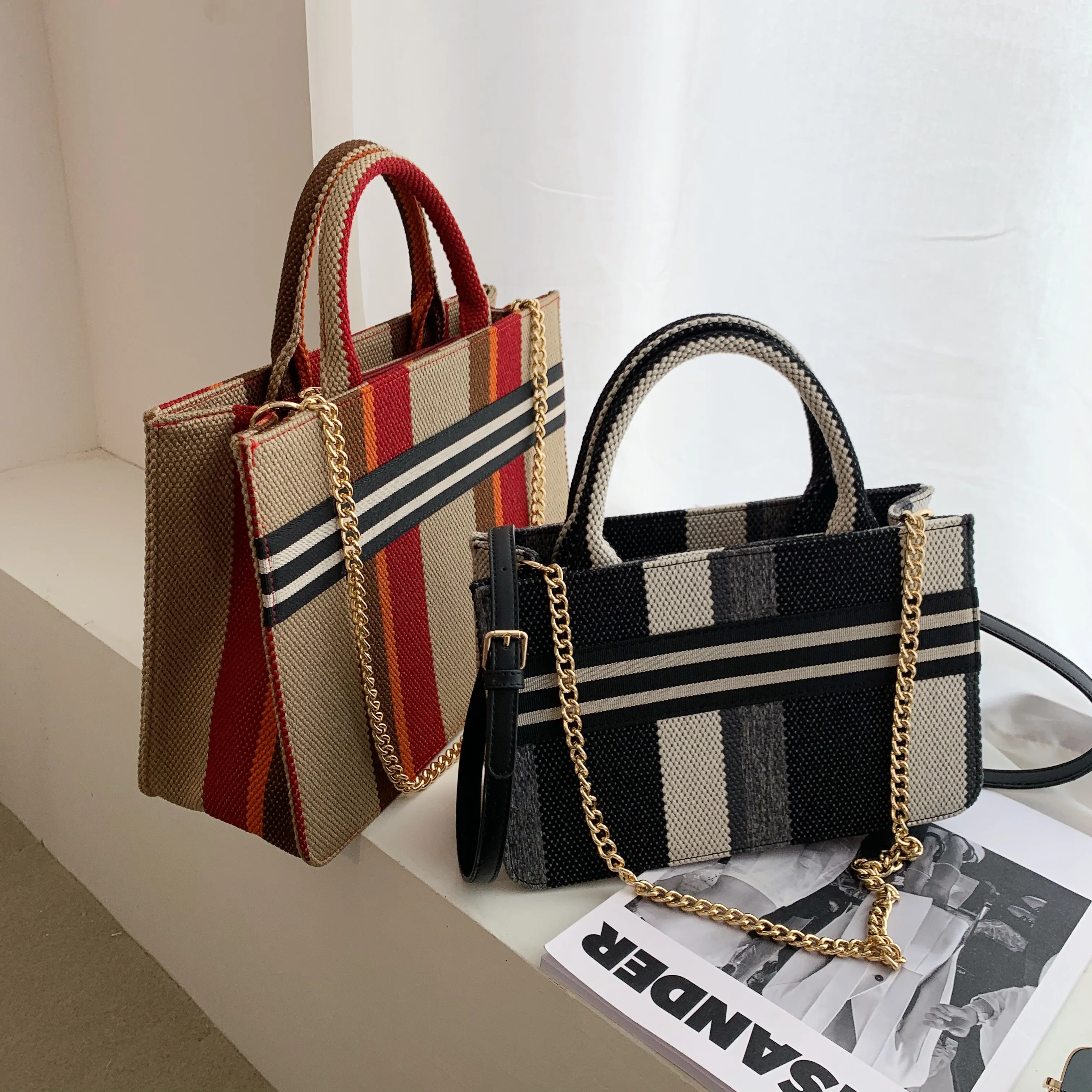

New fashion casual lady weave crossbody shoulder purses chain big tote bags mommy and me bags, 4 colors