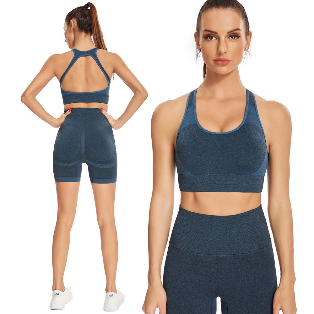 

Women's Sport two piece yoga short sets fitness women Bra for ribbed knitted yoga set Gym Set 2pcs, Picture