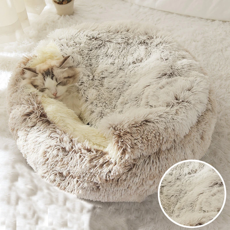 

40CM Warm Cat Bed Mat Long Plush House Sofa Soft Sleeping Pet Basket For Dogs Bed Cats Nest Pet Bed Cushion Support Dropshipping