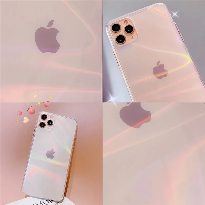 

Luxury Aurora Transparent Phone Case For iphone 12 mini 11 Pro max 7 8 plus X XR XS Max SE 2020 Fashion Laser Rainbow Soft Cover, 2 colors