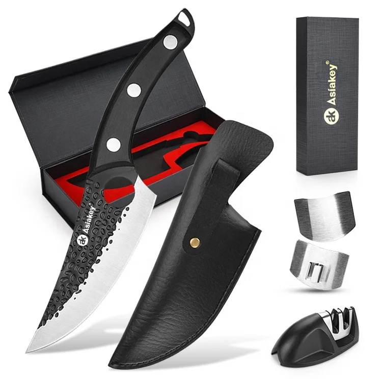 

Forged Meat Cleaver with Sheath hand protector & Sharpener Butcher Knife Chef Knives Fishing Filet Viking Knife, Silver