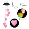 Hot Sale Solar Powered LED Changing Light Color Mobile Romantic Wind-Bell Six Heart-Shaped Wind Chimes for Home,
