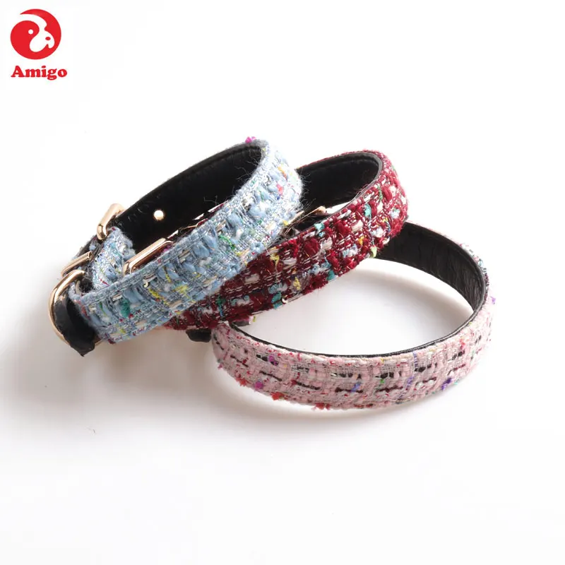

Amigo personalized designer luxury woolen fabric handmade custom logo pet dog collar, Show as picture or custom