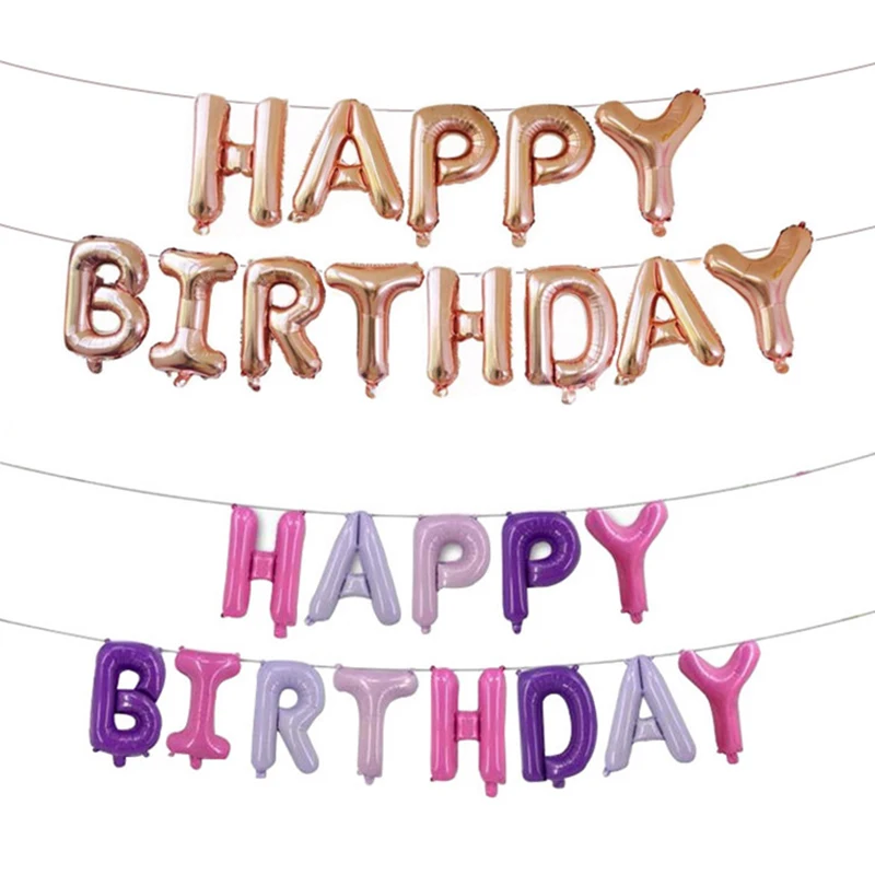 

Happy Birthday Balloons Set Letter Banner Color Block Party Supplies Wall Decorations Foil Balloons Set
