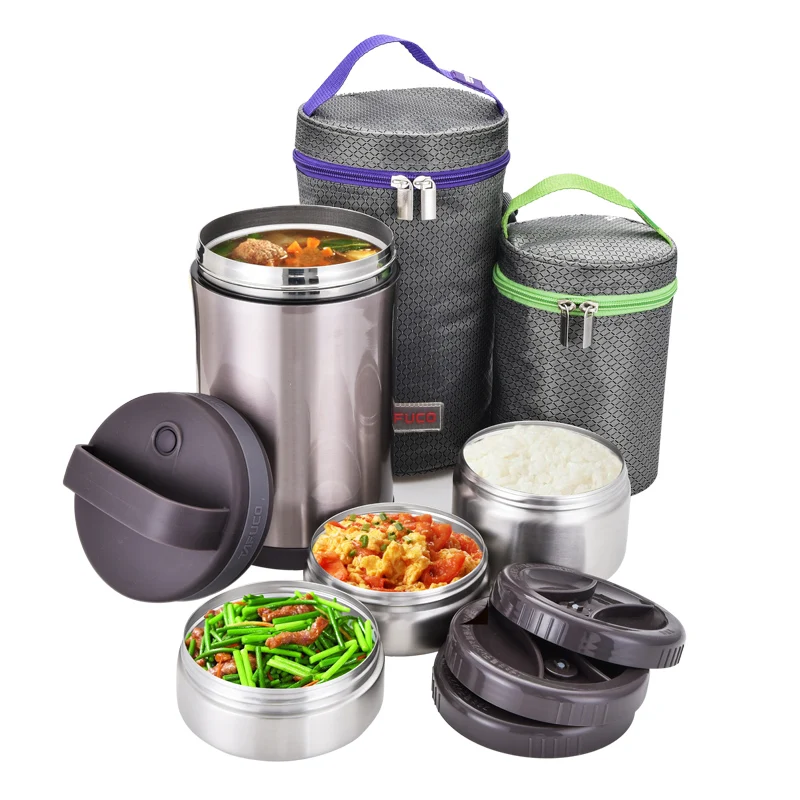 

3 Layer Stainless Steel Thermos Insulated Bento Leak Proof Lunch Box Set With Bag, Customized