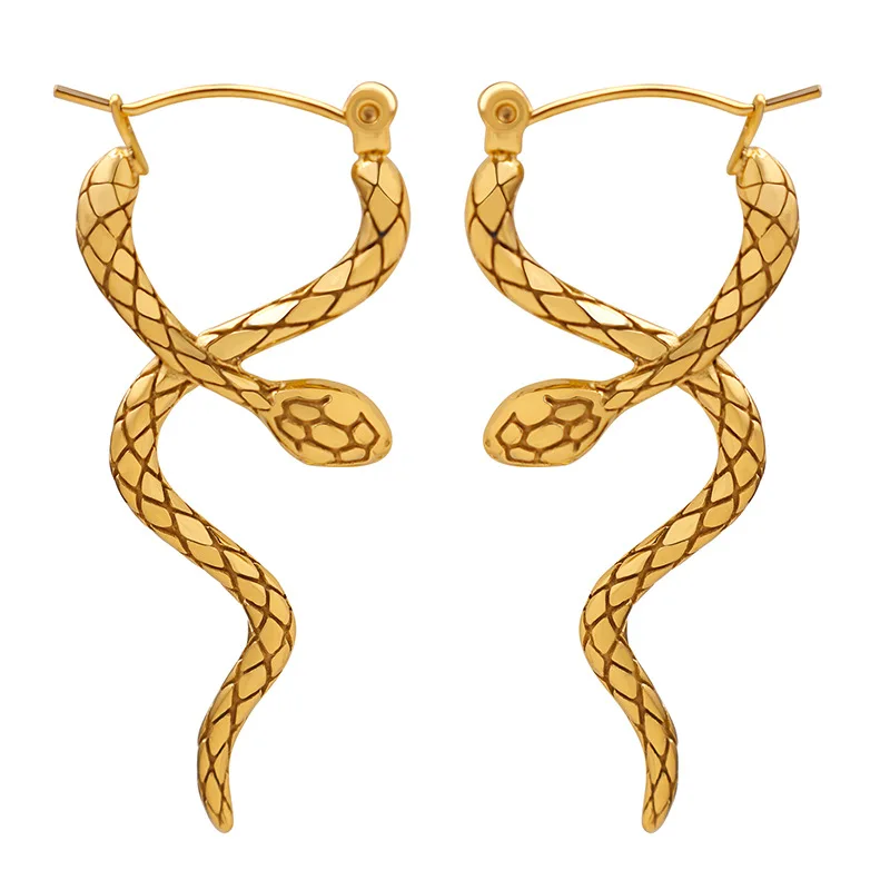 

Carline 18k Gold Plated Women snake long Earrings Fashion Wholesale woman spical hoop Earrings Stainless Steel Jewelry