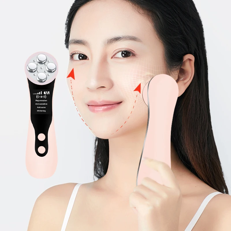 

Warm Beauty Device RF Anti Aging Lifting Radio Frequency Skin Tightening Galvanic Ion Beauty Facial Massager, White, pink