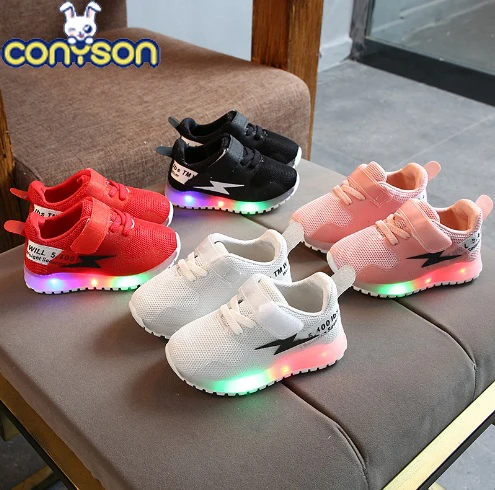 

Conyson hot sale fashion toddler Children's baby Casual kids boy girl LED light shine running sneaker sport grid designer shoes, Picture shows