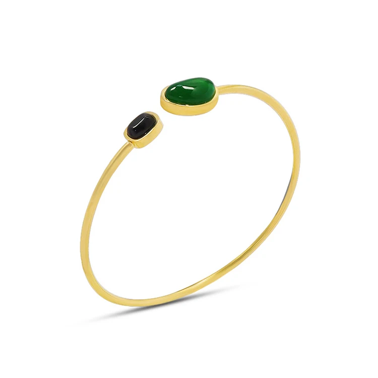 

Vintage emerald jet natural genuine agate stone open cuff bangle wire bracelet stainless steel gold earring necklace jewelry set, Optional as picture,or customized