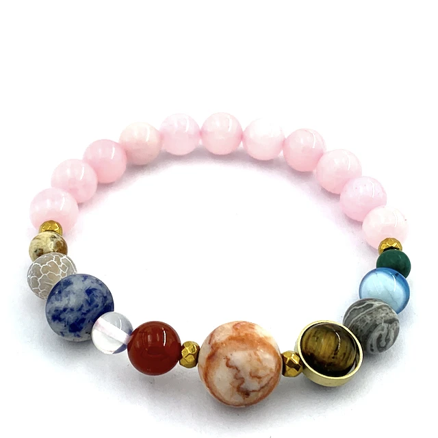 

solar system Wholesale hand made with white gift boxes Planet Natural Stone bracelets, Pink