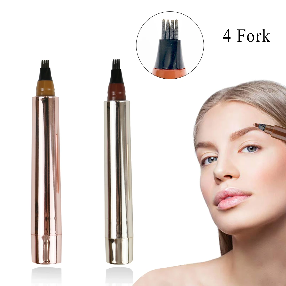 

2020 Waterproof eyebrow tattoo pen Multi-color makeup waterproof sweat-proof four-fork four-headed eyebrow pencil