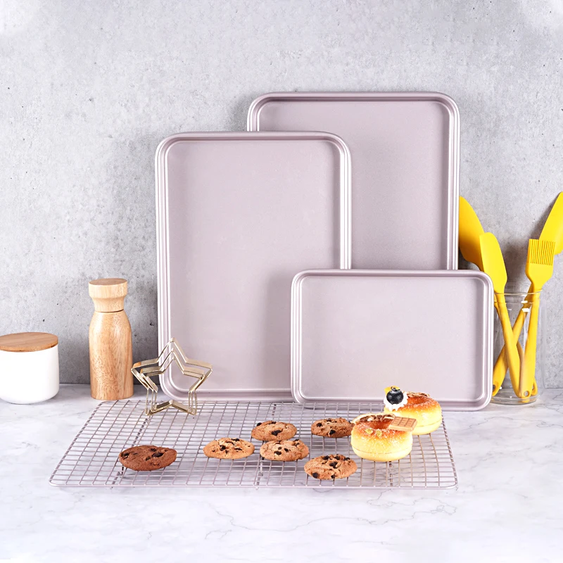 

Cake tools Carbon Steel Non Stick Coating Rectangular Cake Baking Tray Sheet Pan Sets For Baking, White,pink,gray,sight grey