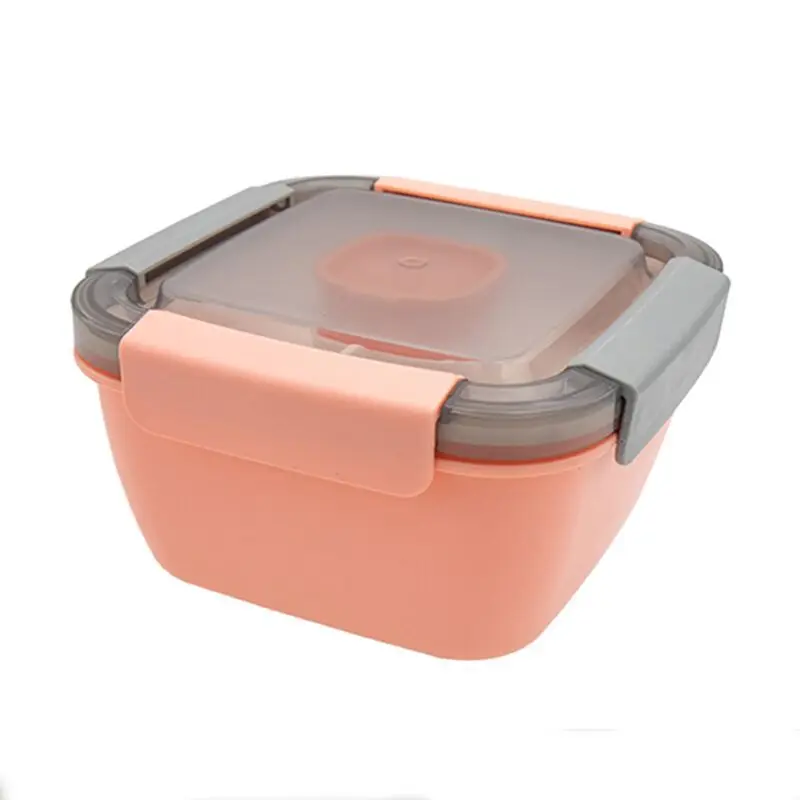 

China factory custom printed square plastic salad fruit double layers 1400ml microwave safe plastic bowls with lid, Blue/green/orange