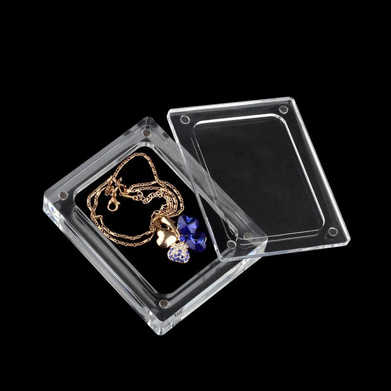 

Double Sided Strong Magnets Acrylic Transparent Packaging Box Jewelry Pendant Jade Clear Display Stand Photo Frames Custom Logo