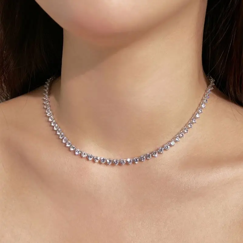 S925 Sterling Silver necklace Hypoallergenic Rhodium Plated Sparkling 5A Diamond Zirconia Jewelry Tennis Necklaces for women