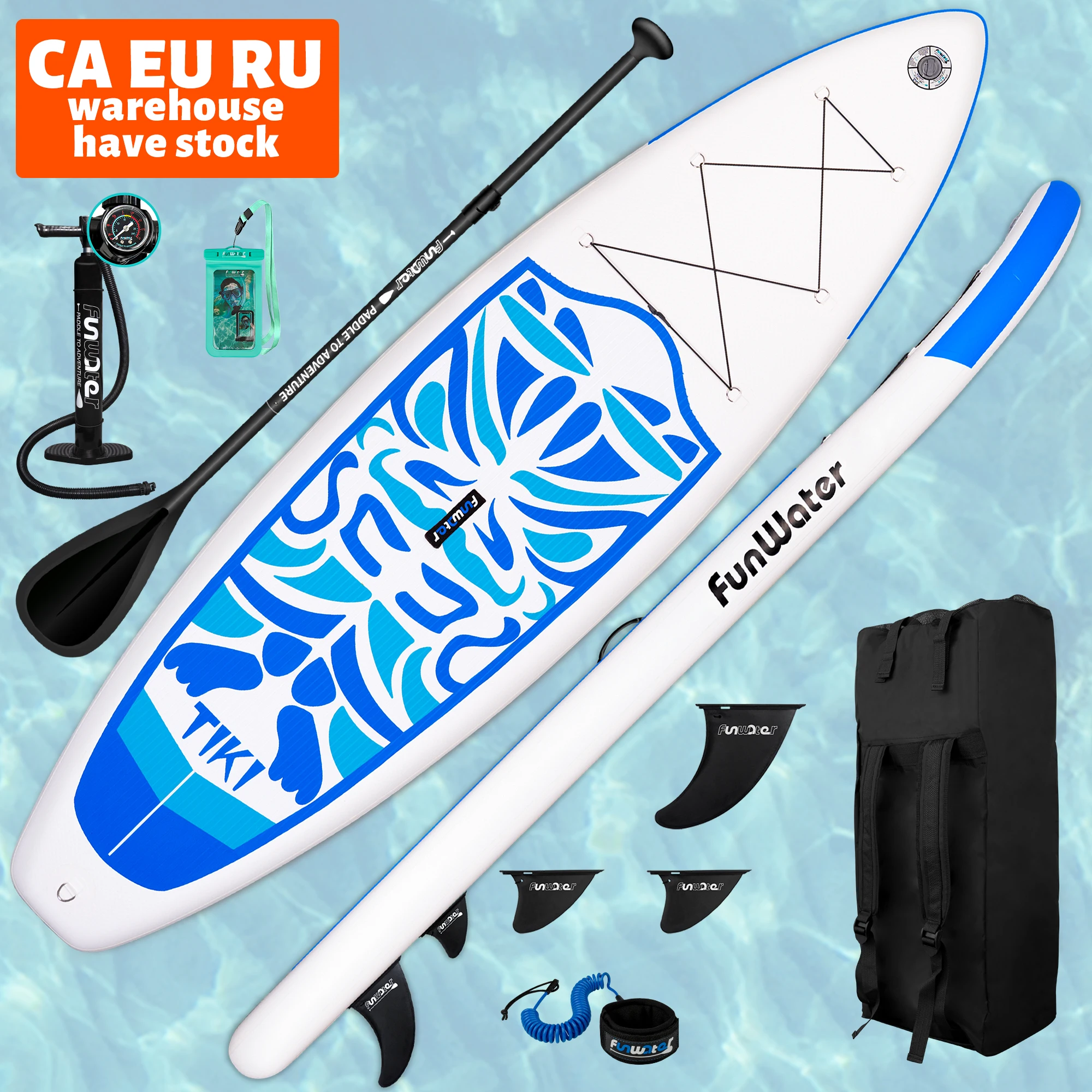 

FUNWATER Dropshipping OEM blue inflatable stand up paddle sup surf board surfboard fins soft boards surf stand up paddleboard