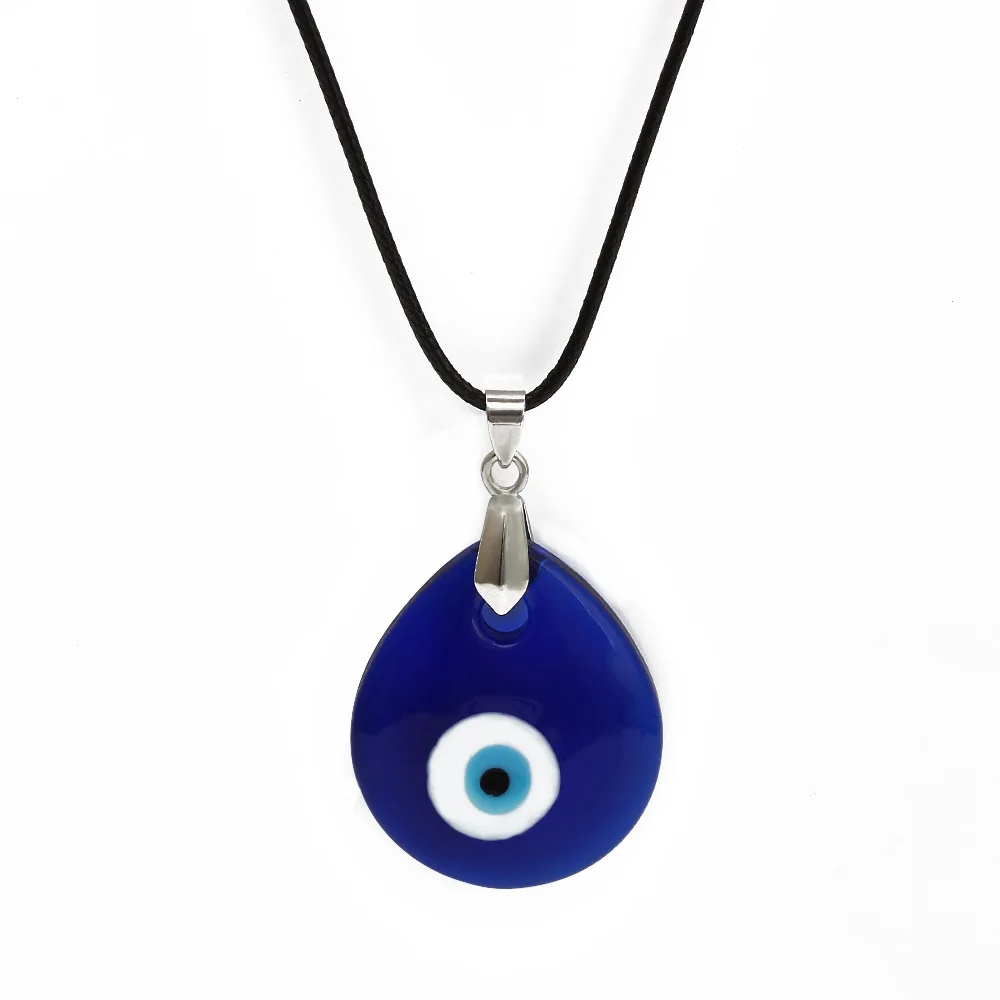 

2021 Eye of Evil Glass NecKLACE Pendant Wax String Simple NecKLACE for Men