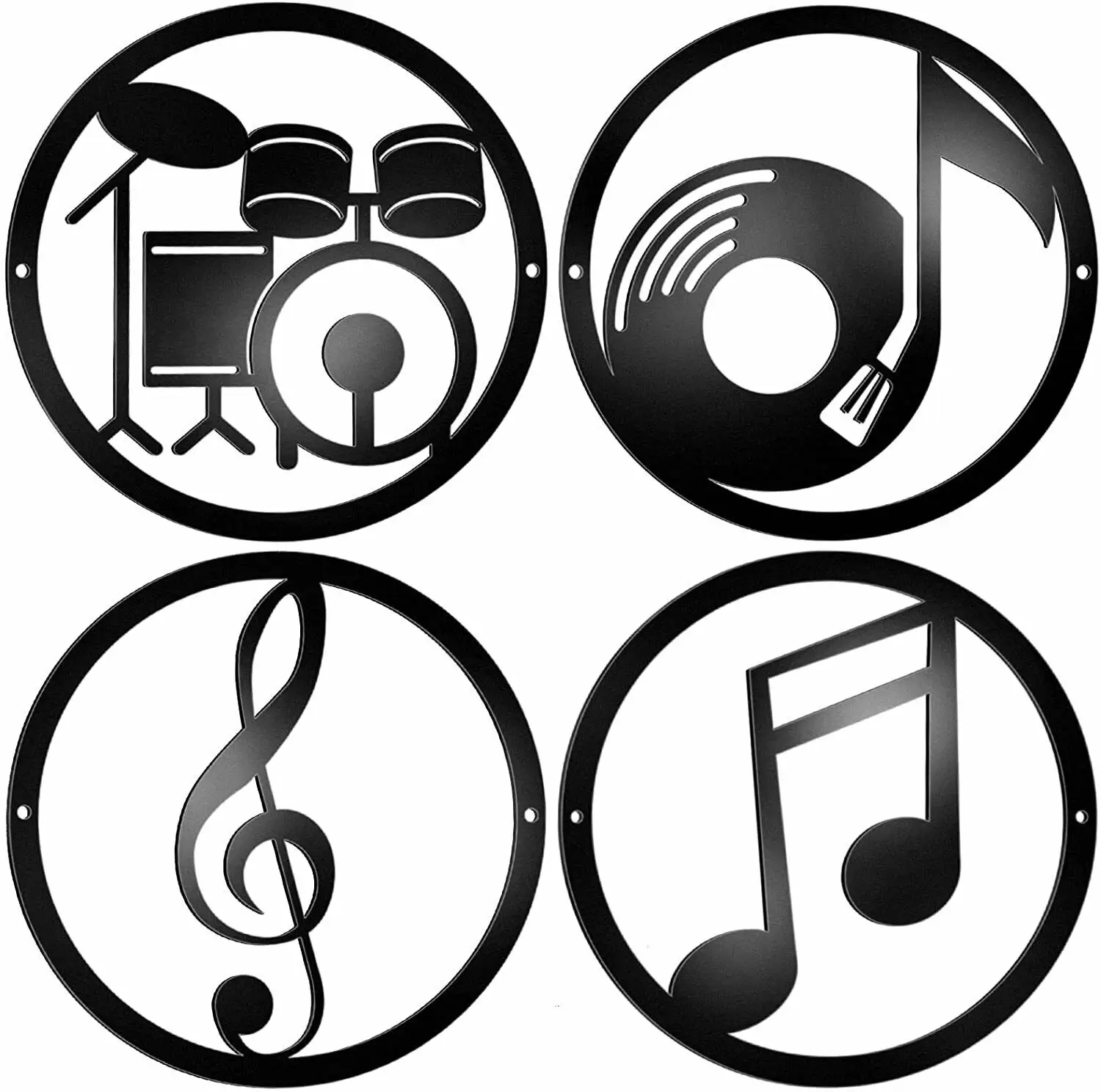 

4 Pieces Music Symbols Metal Wall Art Musical Black Metal Art Sign TY2439