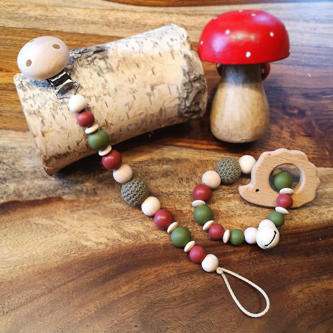 

Silicone Wood Beads Animal Ring Infant Rattle Bracelet Soother Chain 2pcs Set