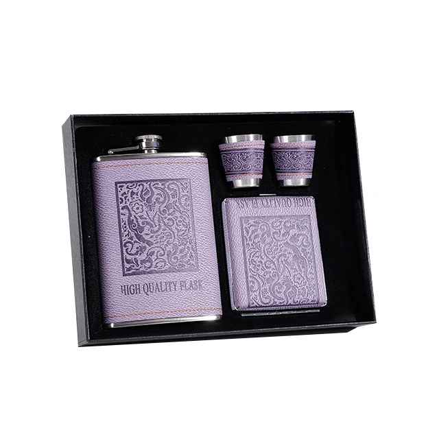 

Custom High Quality 9oz Stainless Steel Hip Flask Set Pocket Flagon Outdoor Whiskey Wine Bottle Set