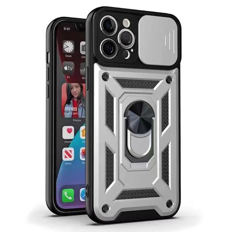 

2021 New Designs Camera Protector Slide Window Military Kickstand Case For Apple iPhone 12 Protector Back Cover