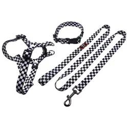 High-end plaid polyester dog harness set print tartan pattern adjustable dog collar leash harness vest